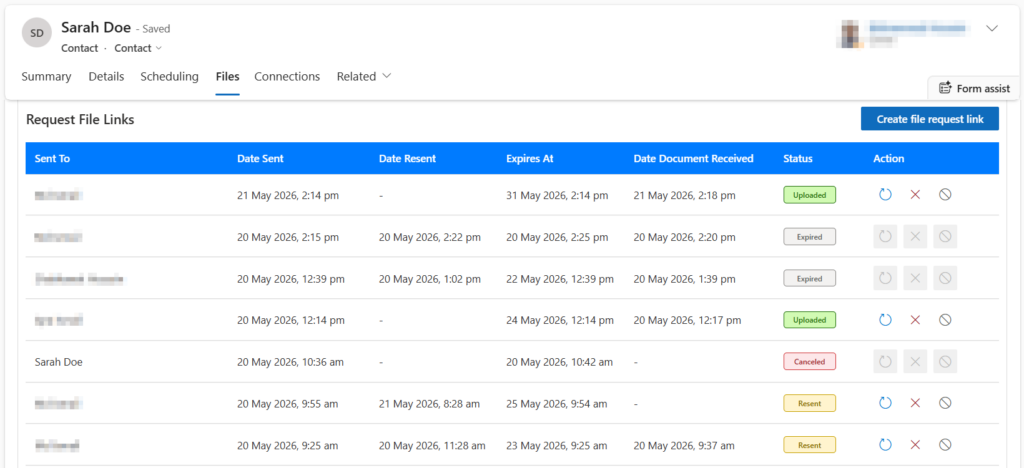 Secure Document Gateway dashboard in Dynamics 365